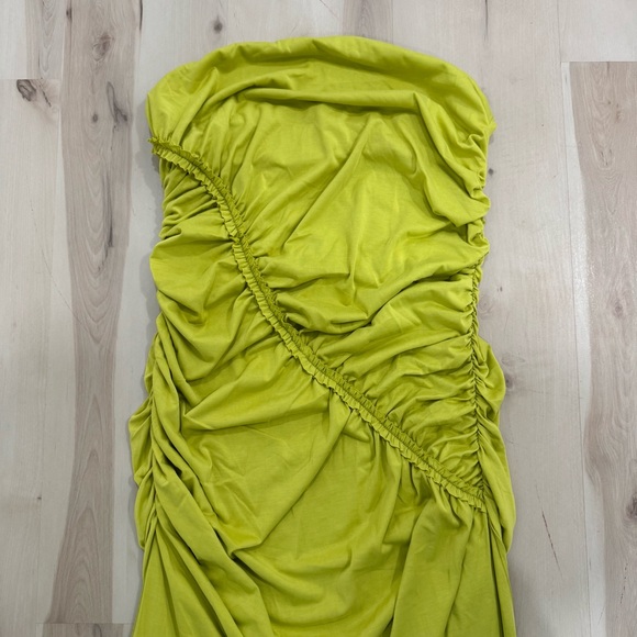 Anthropologie Celandine Gabbie Strapless Ruched Tube Dress Chartreuse Green 2X - Picture 9 of 16